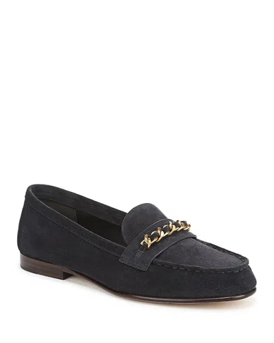 Veronica Beard Penny Suede Chain-link Loafer In Blue