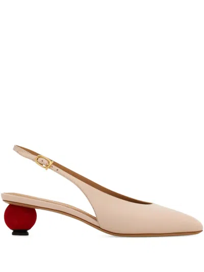Ferragamo Tessie 40 Spherical Heel Leather Slingback Pumps In Pink