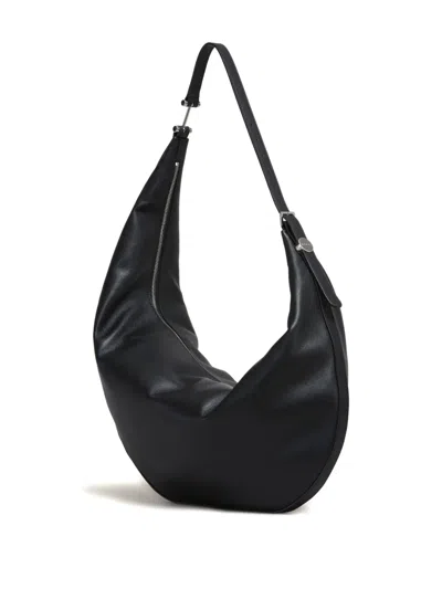 Marni Dot Medium Hobo Bag In Black Leather In Black