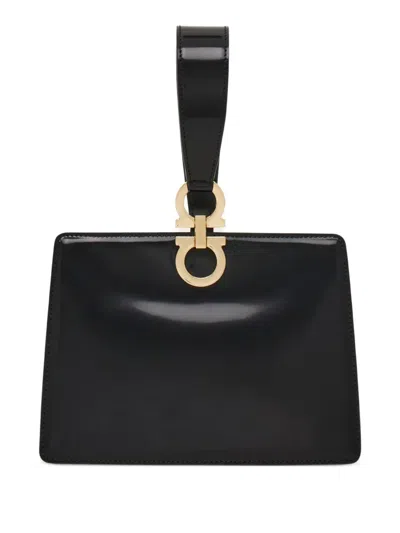 Ferragamo Mini Embellished Patent-leather Clutch In Black
