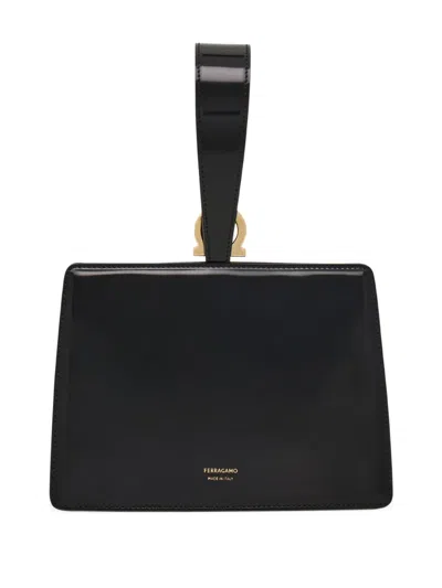 Ferragamo Mini Embellished Patent-leather Clutch In Black