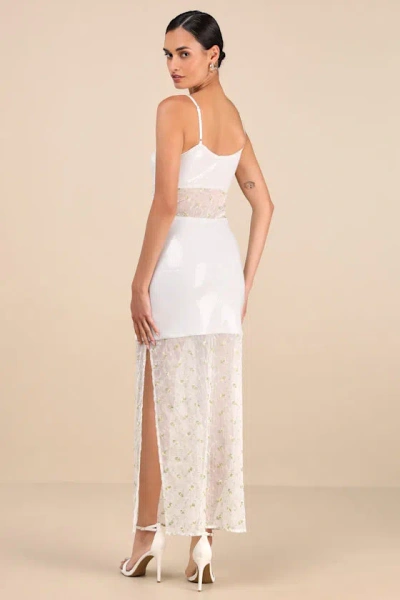 Lulus Malone White Sheer Sequin Embroidered Maxi Dress In Multi