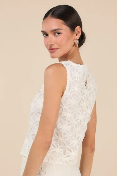 Lulus Charissa Ivory Textured Sleeveless Crew Neck Top In Animal Print