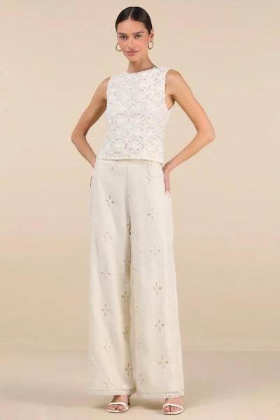 Lulus Charissa Ivory Textured Sleeveless Crew Neck Top In Animal Print