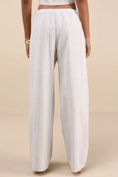 Lulus Anahita Cream And Blue Striped Mid-rise Straight Leg Pants In Animal Print
