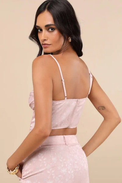 Lulus Karee Blush Pink Satin Asymmetrical Bustier Top In Pattern