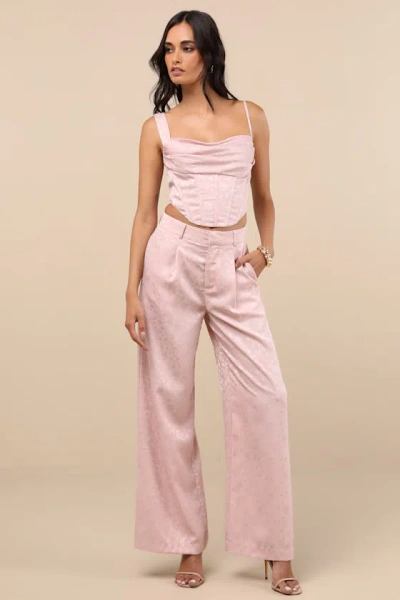 Lulus Karee Blush Pink Satin Asymmetrical Bustier Top In Pattern