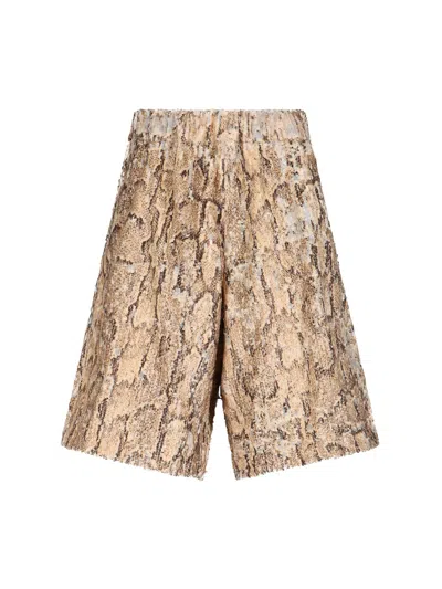 Dries Van Noten Straight Animal Print Sequin Embellished Shorts In Gold