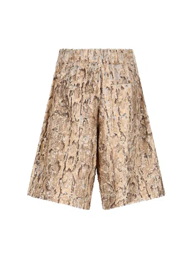 Dries Van Noten Straight Animal Print Sequin Embellished Shorts In Gold