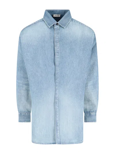 Fear Of God Light Blue Shirt With Faded Denim Effect In Animal Print