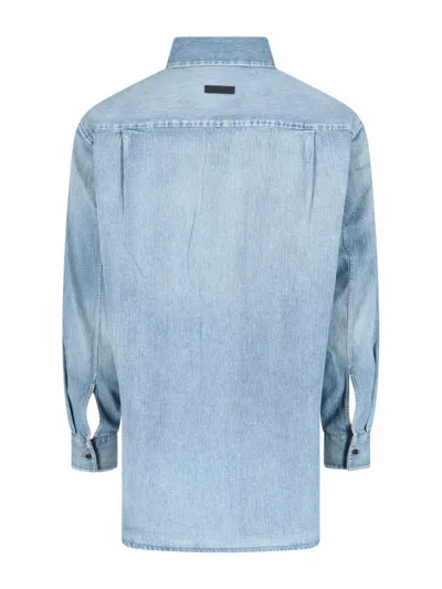 Fear Of God Light Blue Shirt With Faded Denim Effect In Animal Print