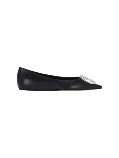 Amina Muaddi Leather Camelia Ballet Flats With Jewel Buckle In Black