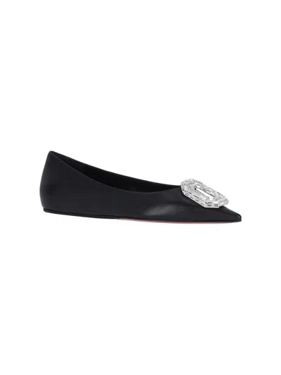 Amina Muaddi Leather Camelia Ballet Flats With Jewel Buckle In Black