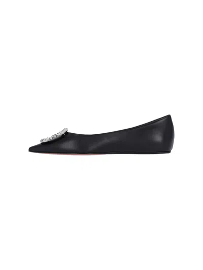 Amina Muaddi Leather Camelia Ballet Flats With Jewel Buckle In Black