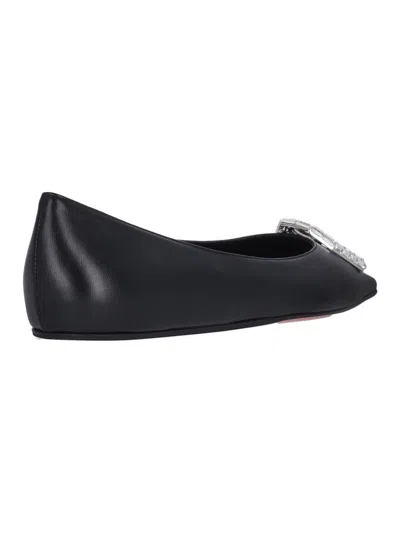 Amina Muaddi Leather Camelia Ballet Flats With Jewel Buckle In Black