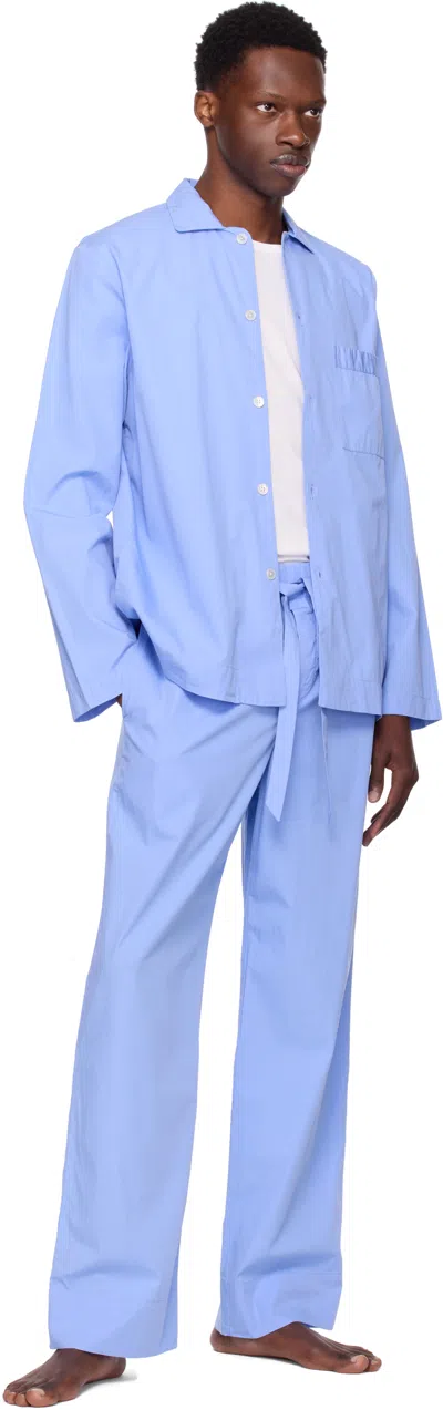 Tekla Organic Cotton Poplin Pajama Pants In Blue