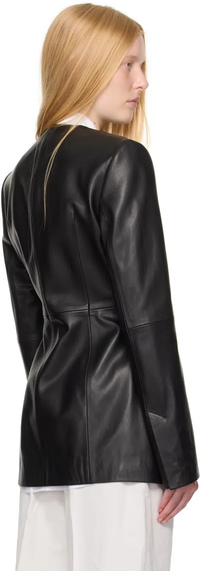 Totême Womens Collar-less Long Leather Jacket Black