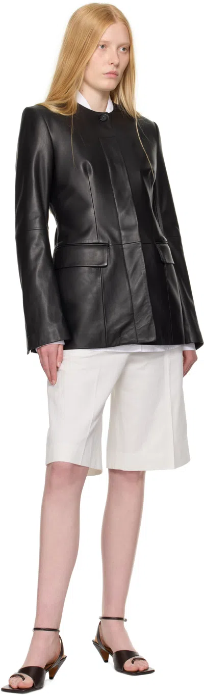 Totême Womens Collar-less Long Leather Jacket Black