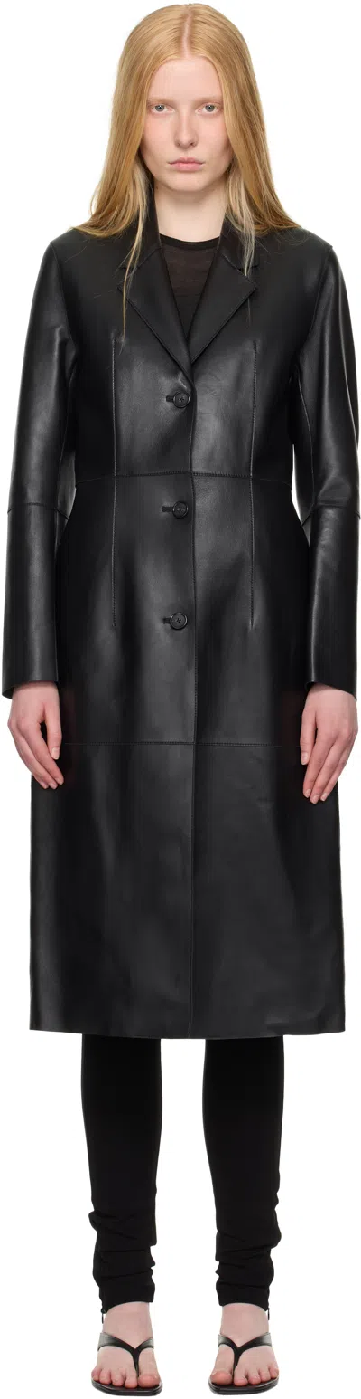 Totême Single-breasted Leather Coat In Black