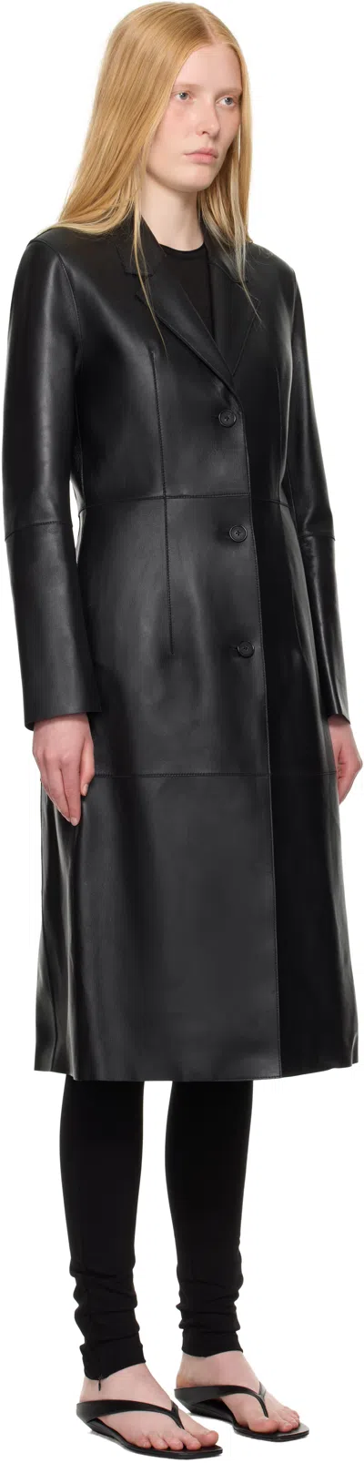 Totême Single-breasted Leather Coat In Black