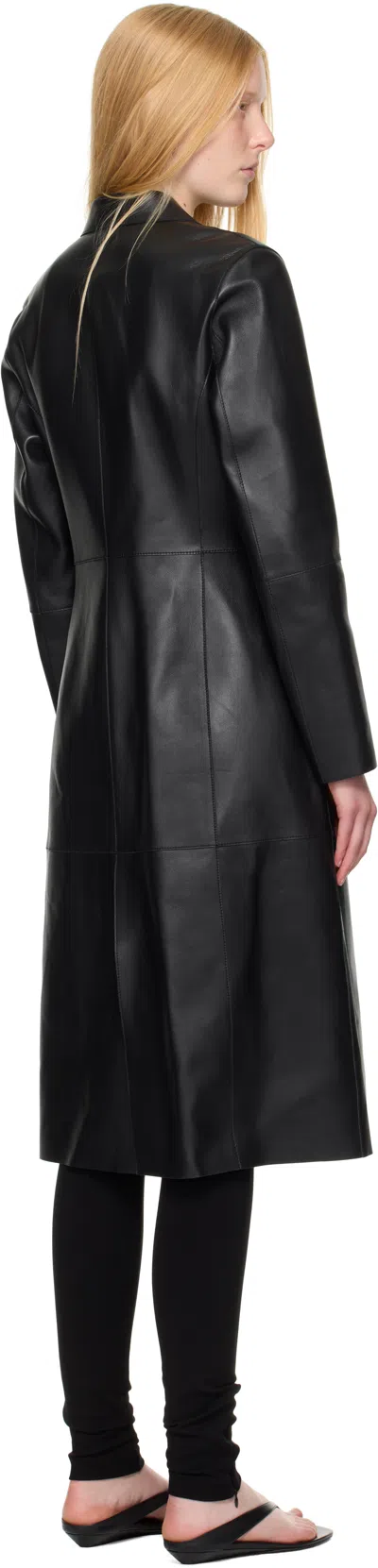 Totême Single-breasted Leather Coat In Black