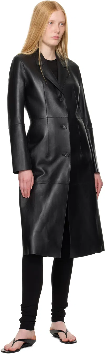 Totême Single-breasted Leather Coat In Black