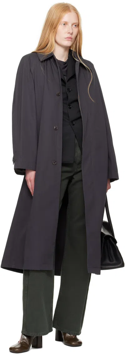 Lemaire Gray Compact Cotton Twill Overcoat In Black