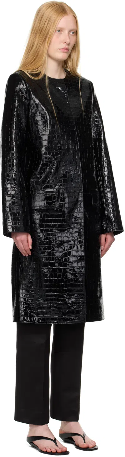 Totême Croc Embossed Leather Coat In Black
