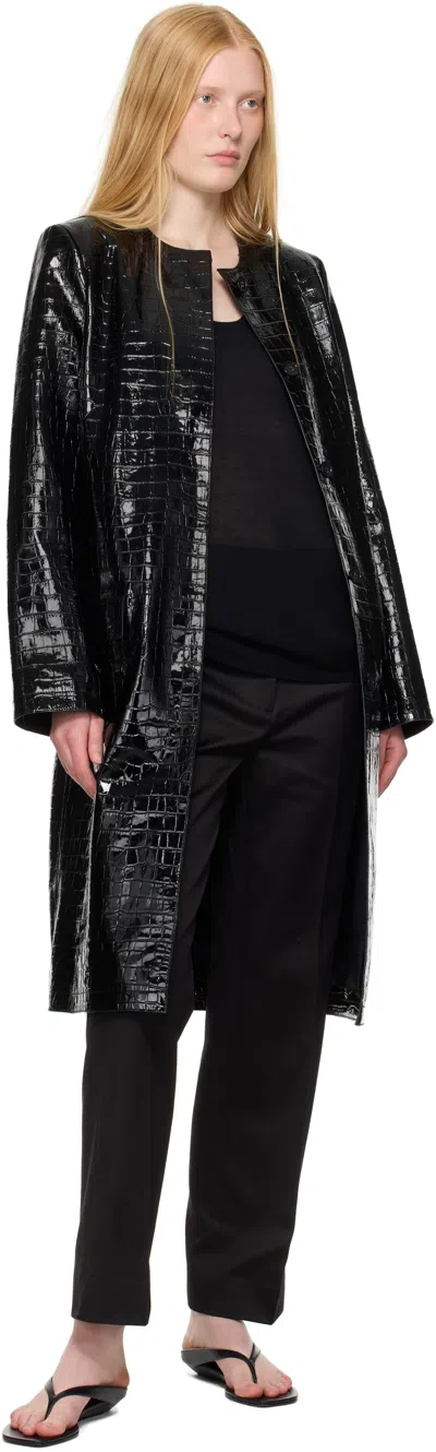 Totême Croc Embossed Leather Coat In Black