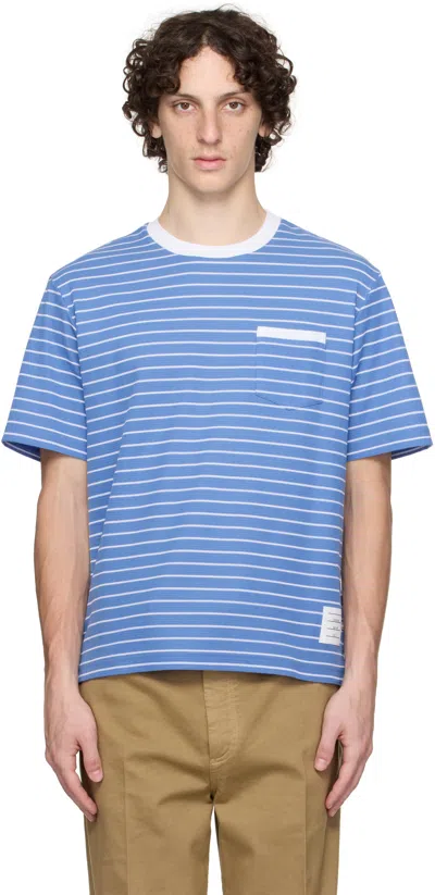 Thom Browne Milano Stripe Short Sleeve Pocket T-shirt In Blue