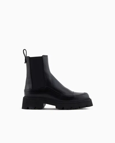 Emporio Armani Leather Beatles Boots In Black