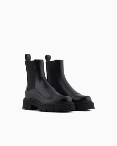 Emporio Armani Leather Beatles Boots In Black