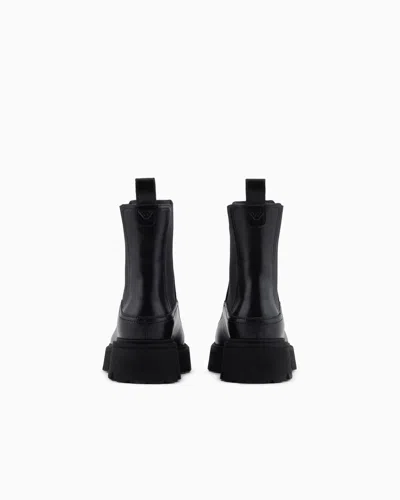 Emporio Armani Leather Beatles Boots In Black