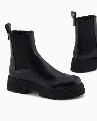 Emporio Armani Leather Beatles Boots In Black
