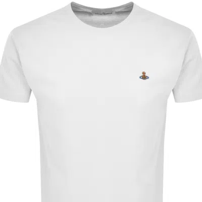 Vivienne Westwood White Crewneck T-shirt With Multicolor Orb Embroidery In Cotton In White