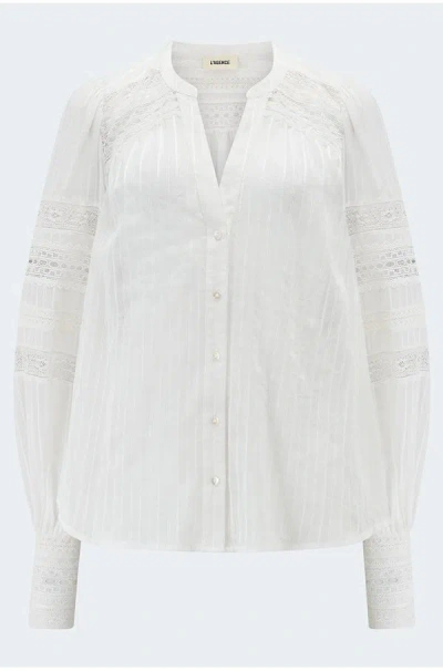 L'agence Kiera Semi-sheer Geometric-trim Blouse In White