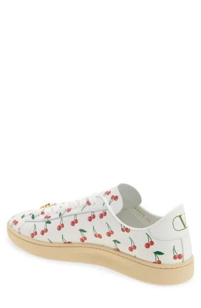 Valentino Garavani Royco Sneaker In Nappa Calfskin With Cherryfic Pattern In White