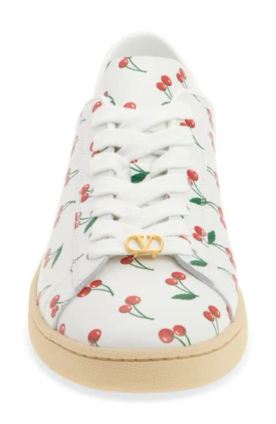 Valentino Garavani Royco Sneaker In Nappa Calfskin With Cherryfic Pattern In White