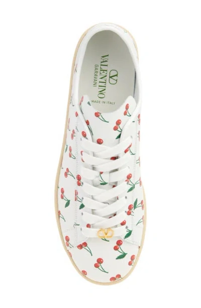 Valentino Garavani Royco Sneaker In Nappa Calfskin With Cherryfic Pattern In White