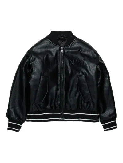 N°21 Giacca Bomber In Tessuto Spalmato Con Logo In Black