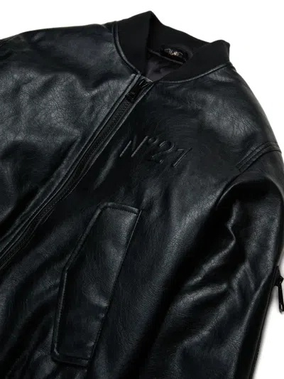 N°21 Giacca Bomber In Tessuto Spalmato Con Logo In Black