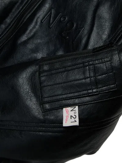 N°21 Giacca Bomber In Tessuto Spalmato Con Logo In Black
