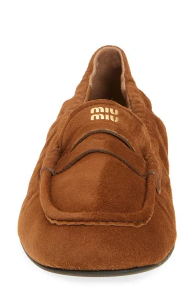 Miu Miu Women Ruches Leather Loafers With Lettering Logo In Multi