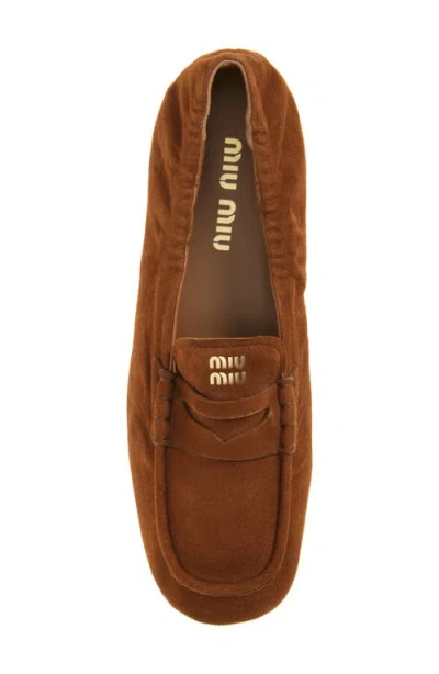 Miu Miu Women Ruches Leather Loafers With Lettering Logo In Multi