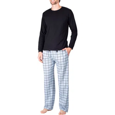 Sleephero Long Sleeve Knit Pajamas In Black With Grey Window Pane