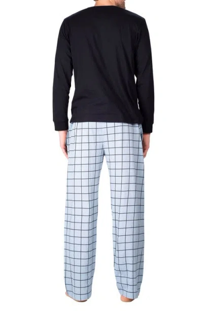 Sleephero Long Sleeve Knit Pajamas In Black With Grey Window Pane