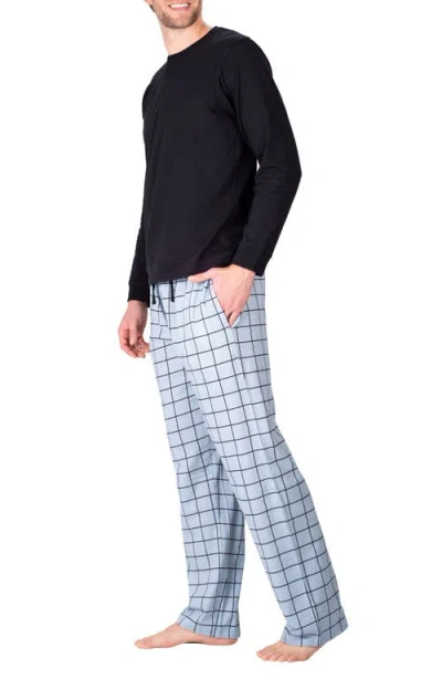 Sleephero Long Sleeve Knit Pajamas In Black With Grey Window Pane