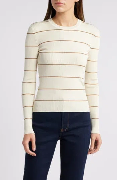 Frame Stripe Rib-knit Crewneck Top In Neutral