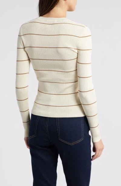 Frame Stripe Rib-knit Crewneck Top In Neutral