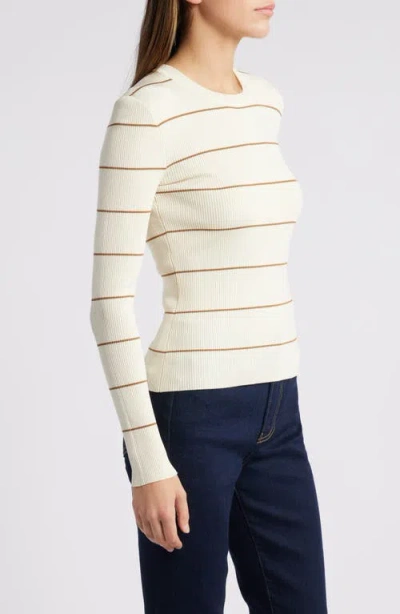 Frame Stripe Rib-knit Crewneck Top In Neutral